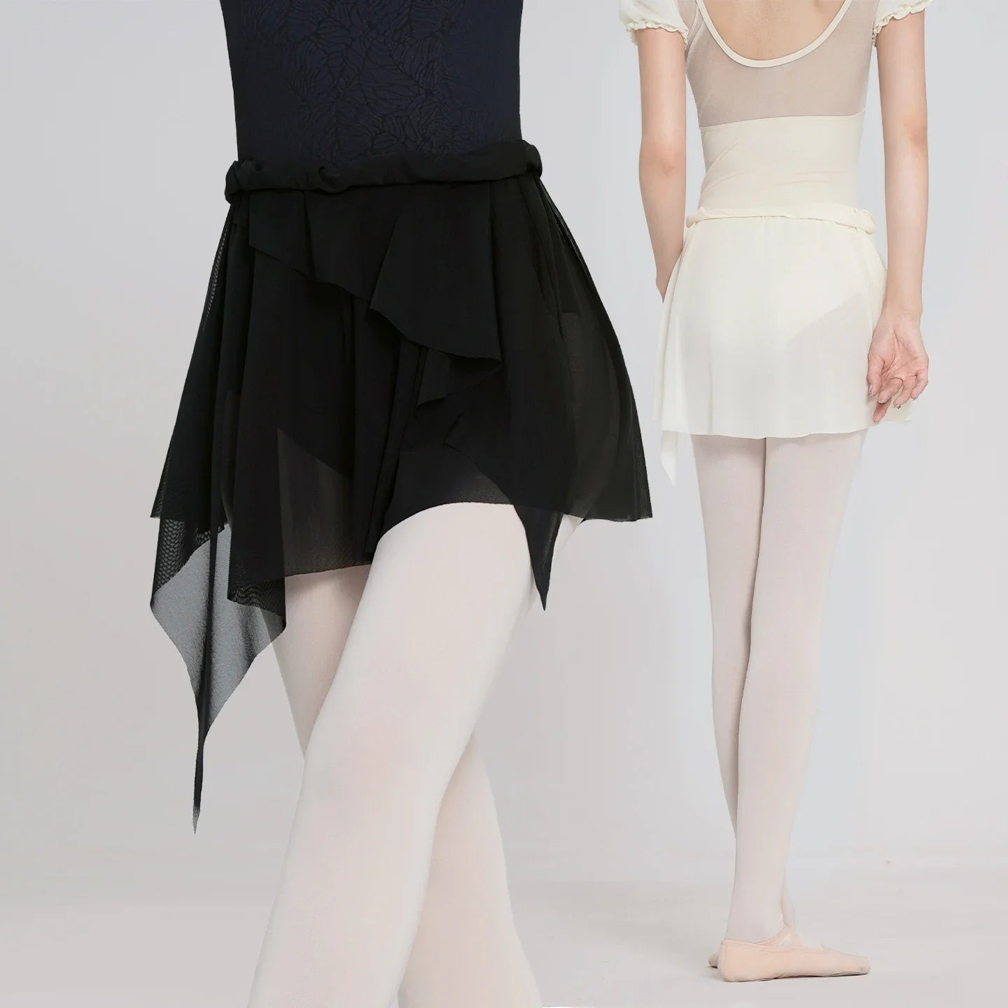Women's Asymmetric Mesh Ballet Skirt with Elastic Waist for Practice
