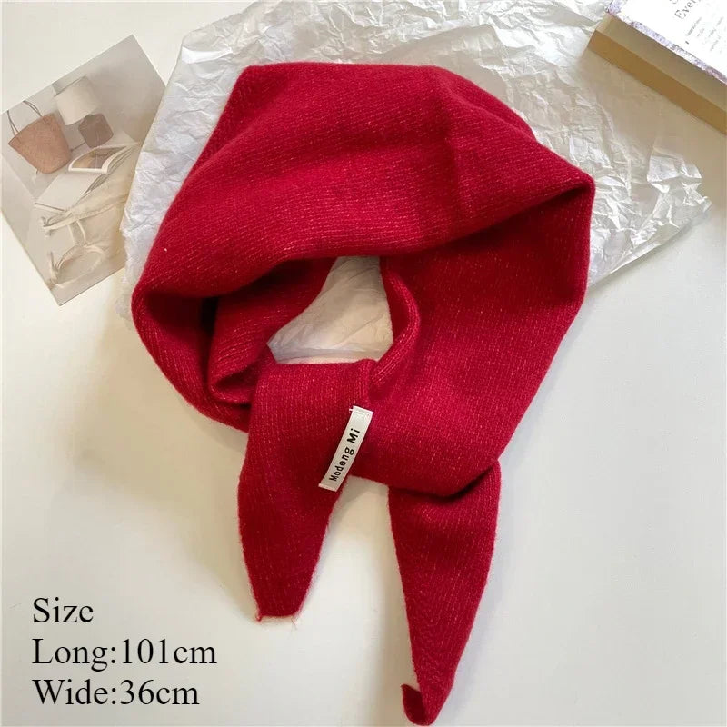 Solid Small Triangle Knit Scarf with Pointed Ends