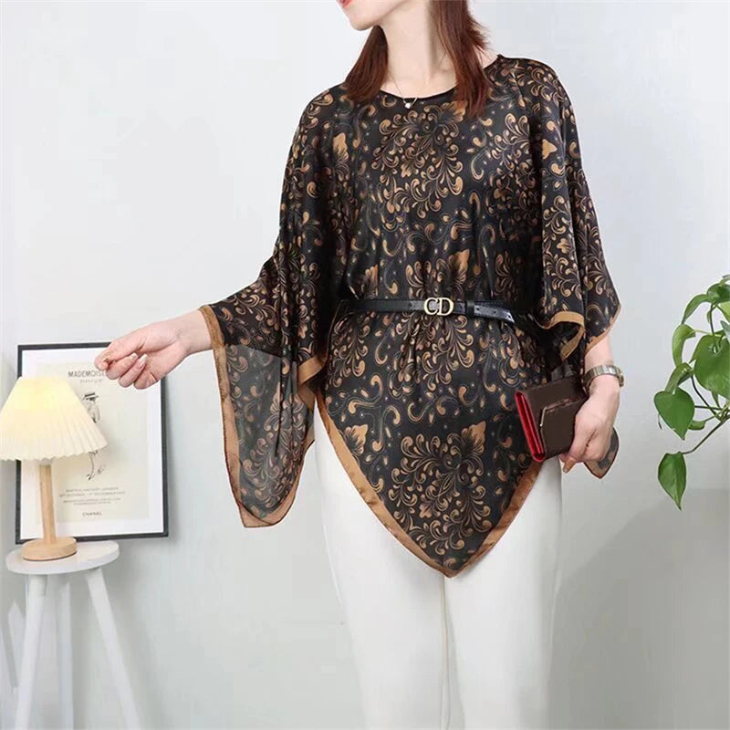 Printed Sheer Beach Poncho for Layering over Outfits