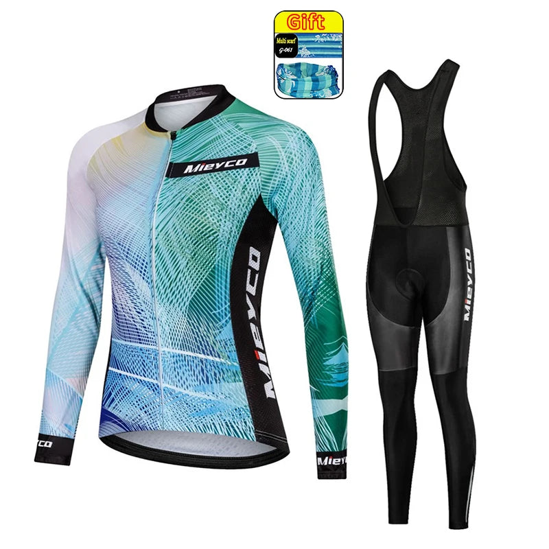 Women Long Sleeve Cycling Jersey Set MTB Bike Pants Kit Breathable Sportswear