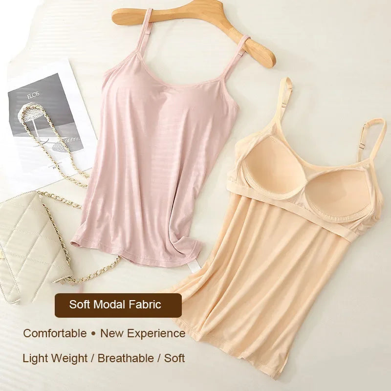 Women's Scoop Neck Camisole with Thin Straps and a Built-In Bra