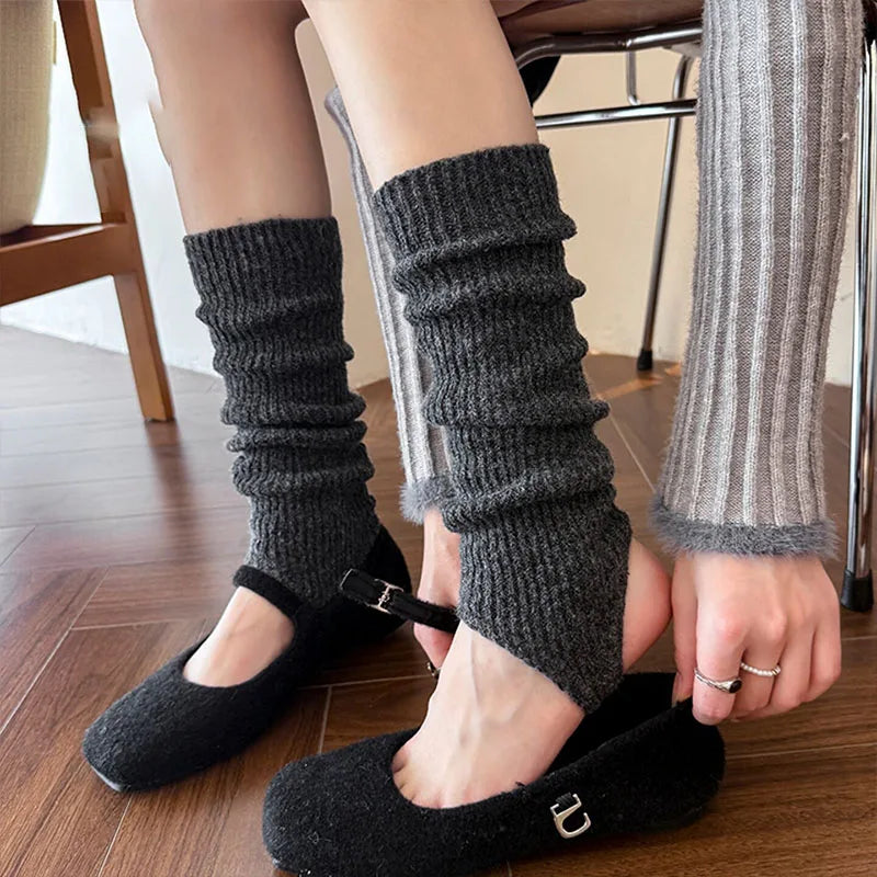 Ribbed Calf Leg Warmers with Stirrup Foot Openings