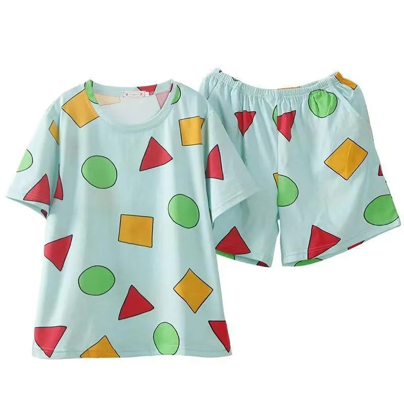 Women's Geometric Print Short Sleeve Pajama Set with Top and Shorts