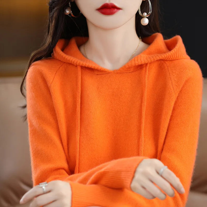 Hooded Long Sleeve Fine Knit Casual Pullover Sweater