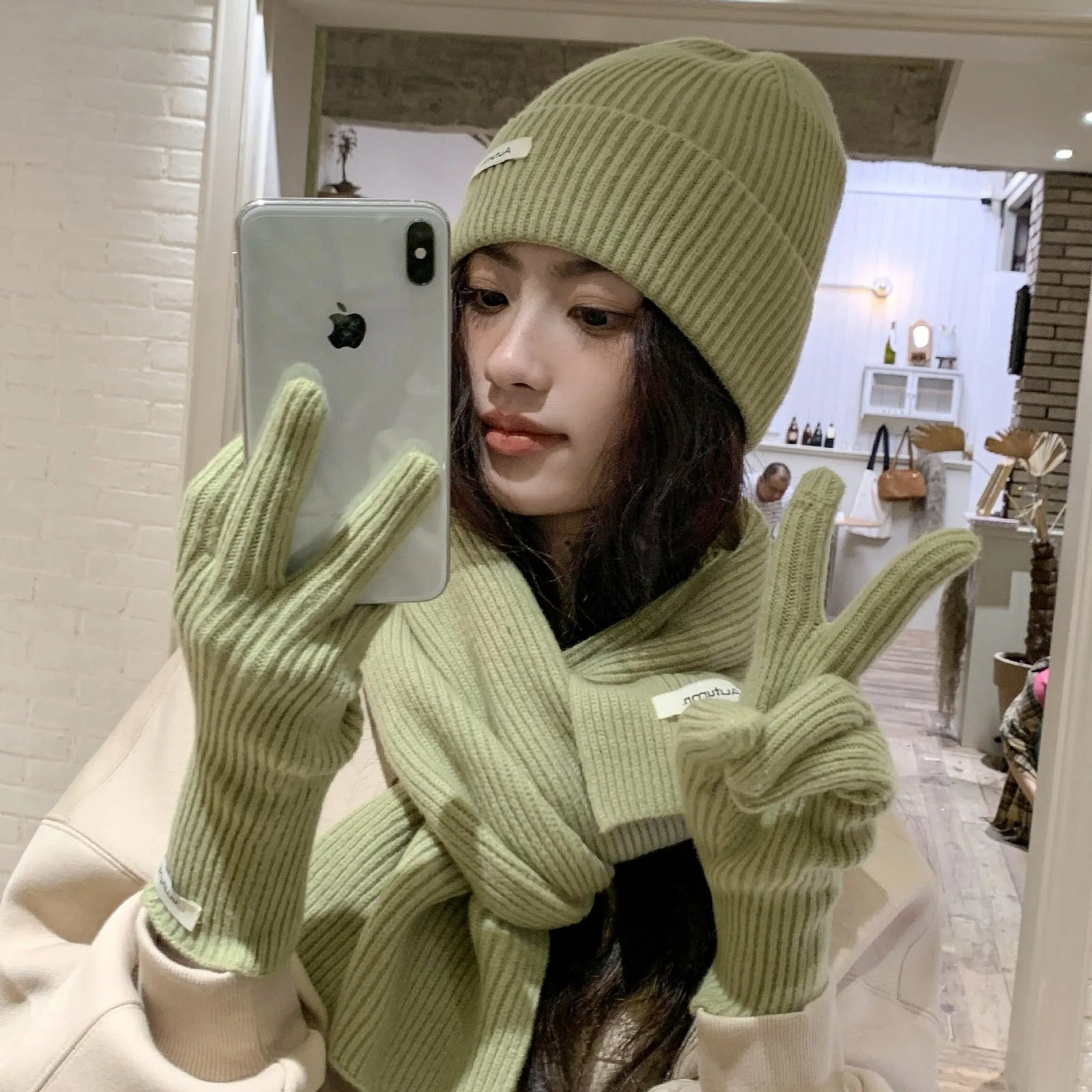 Women's Knitted Hat Scarf and Touchscreen Gloves Set for Winter Wear