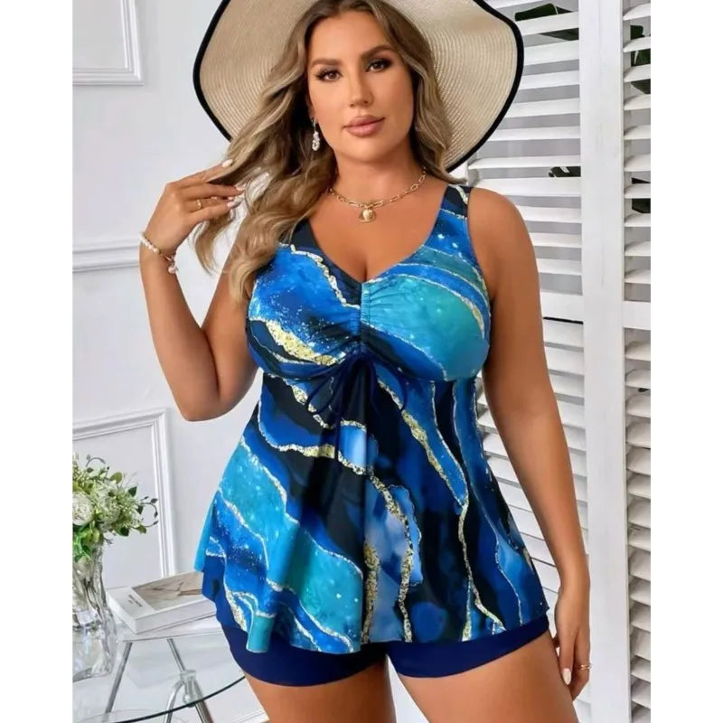 Women's Printed Twist Front Tankini Top and Shorts Swim Set