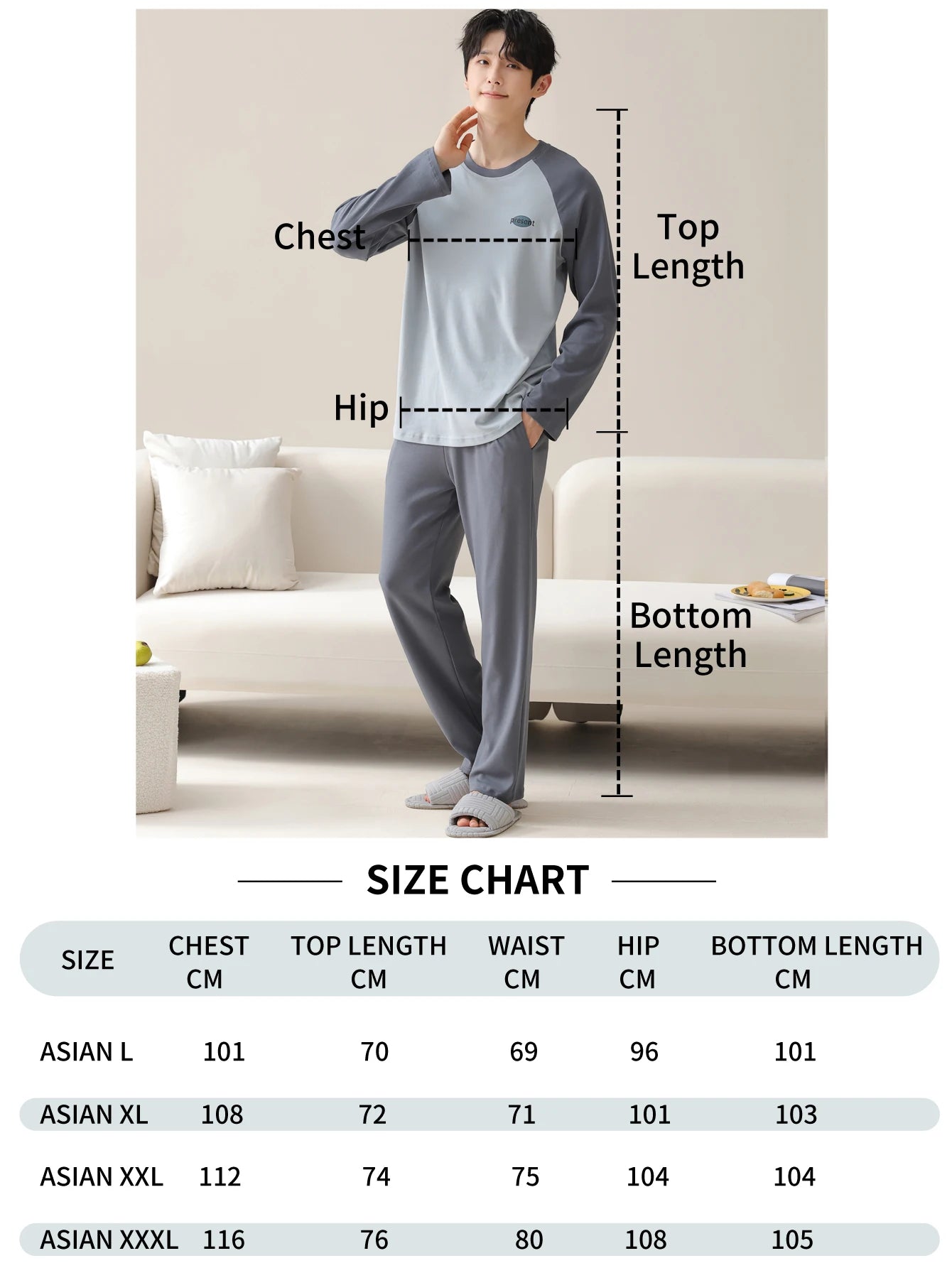 Men's Raglan Long Sleeve Top and Pants Pajama Set