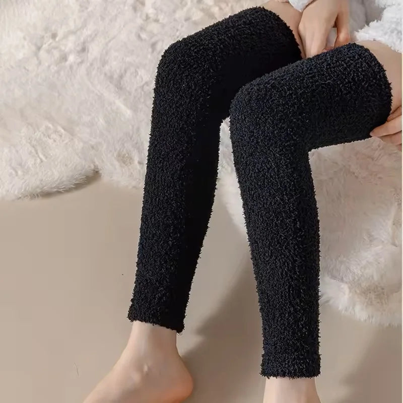 Solid Plush Leg Warmers with Long Footless Shape