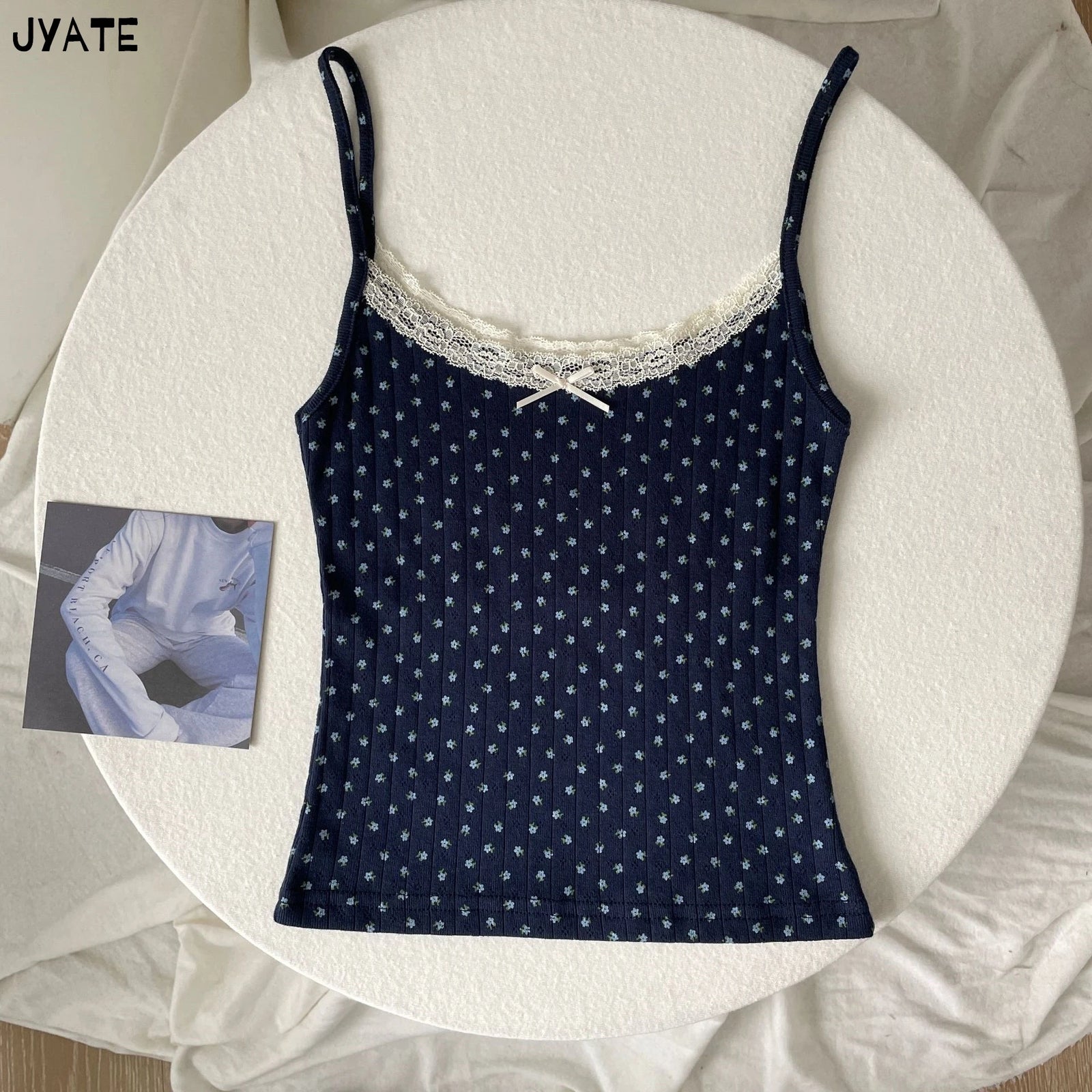 Women's Lace Trim Cotton Blend Camisole with Bow and Mixed Pattern Options