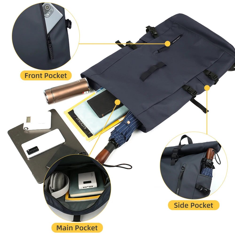 Roll-Top Laptop Backpack with Buckle Closure and Contrasting Panel Options