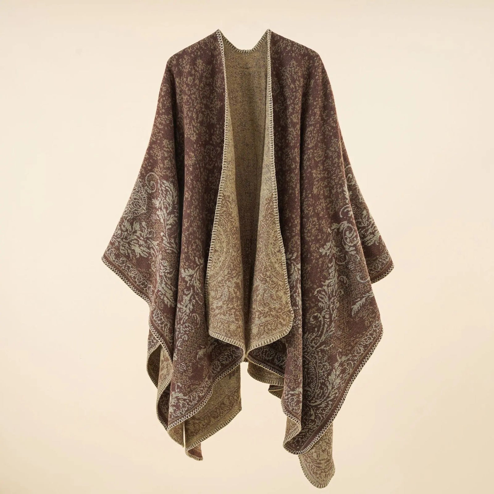 Patterned Open Front Poncho for Layering over Outfits