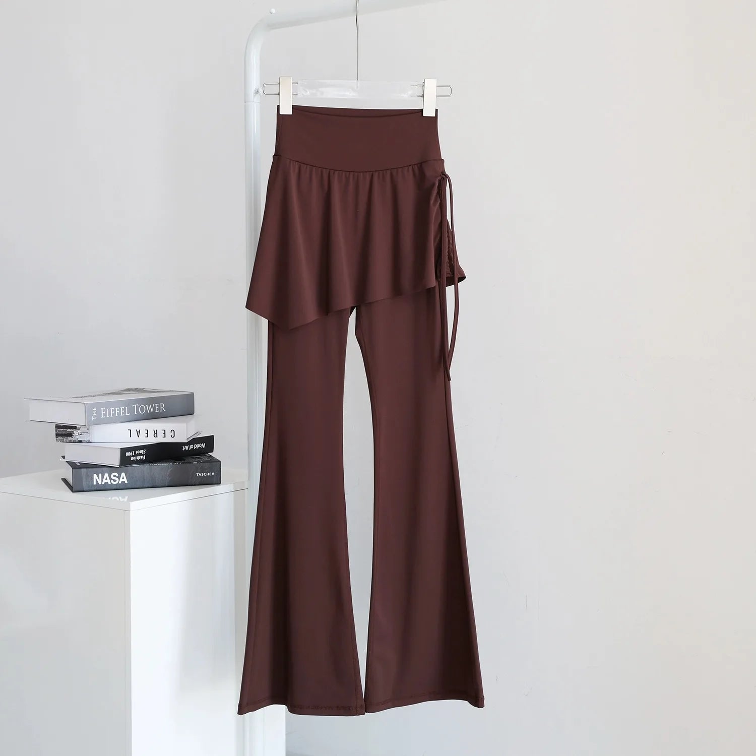 Women's Skirt Overlay Nylon Blend Flared Workout Pants with Side Tie Detail