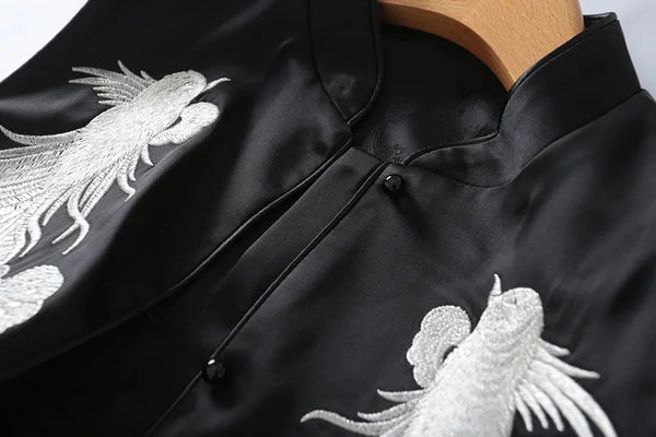 Vest For Women Chinese Style Disc Button Stand Collar Exquisite Craft Embroidery Animal Chiffon Silk Sleeveless Jackets