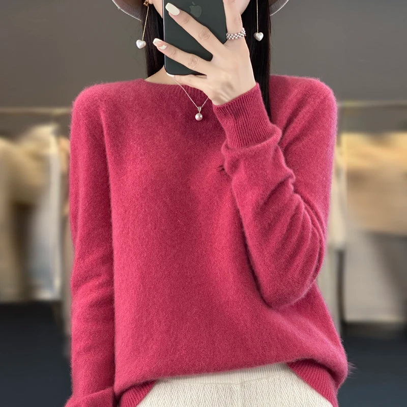 Women's Crew Neck Long Sleeve Sweater Casual Knit Layer