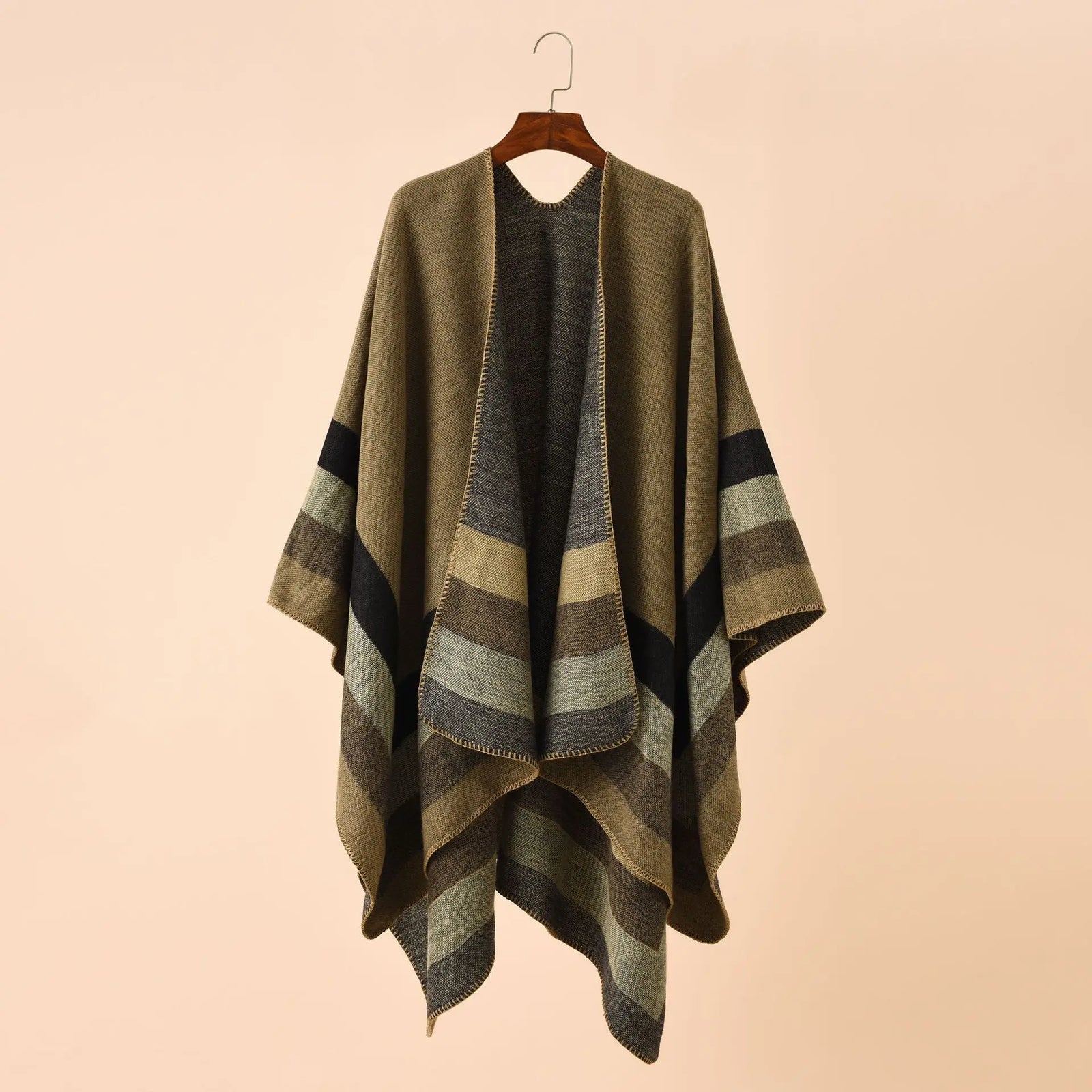 Block Stripe Open Front Poncho for Layering over Outfits