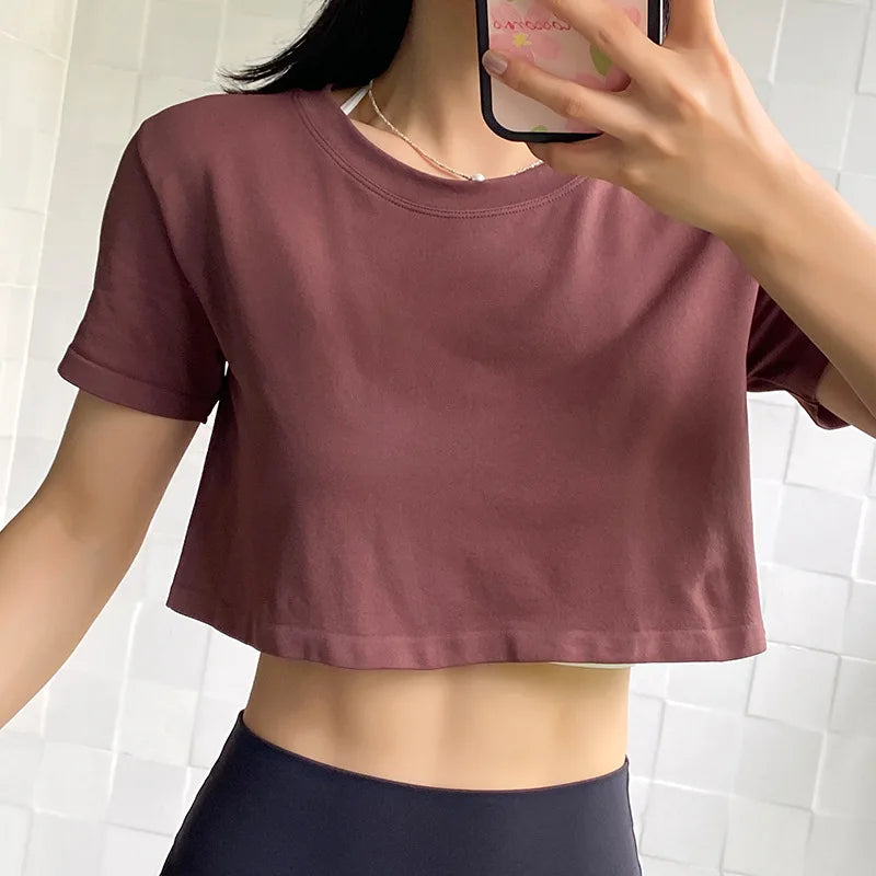 Women's Crewneck Short-Sleeve Workout Crop Top
