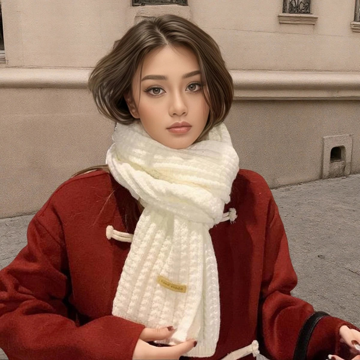 Solid Ribbed Knit Scarf with Long Rectangular Shape