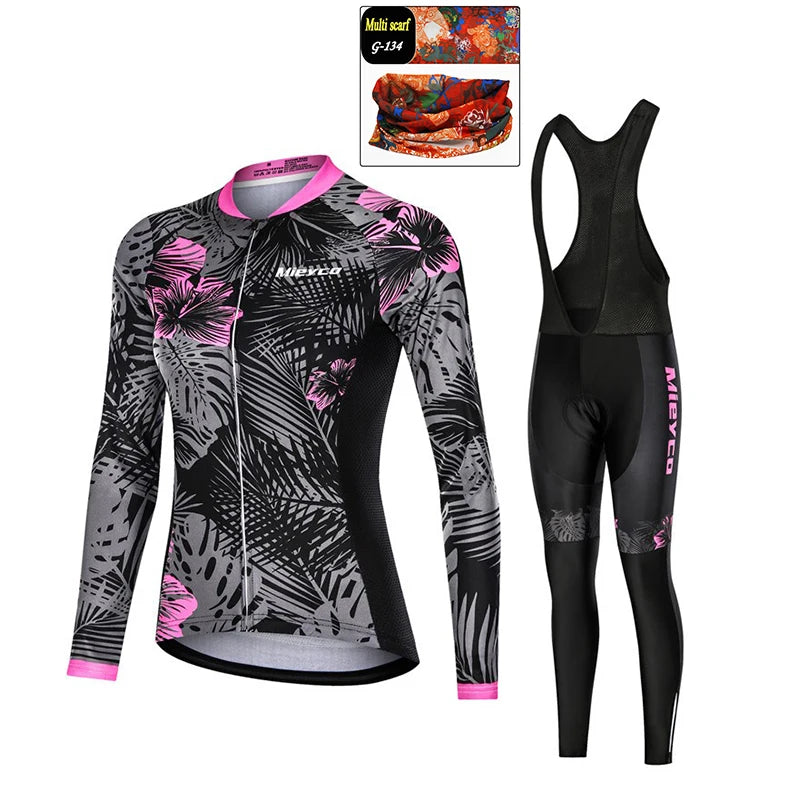 Women Long Sleeve Cycling Jersey Set MTB Bike Quick Dry Breathable Cycling Suit