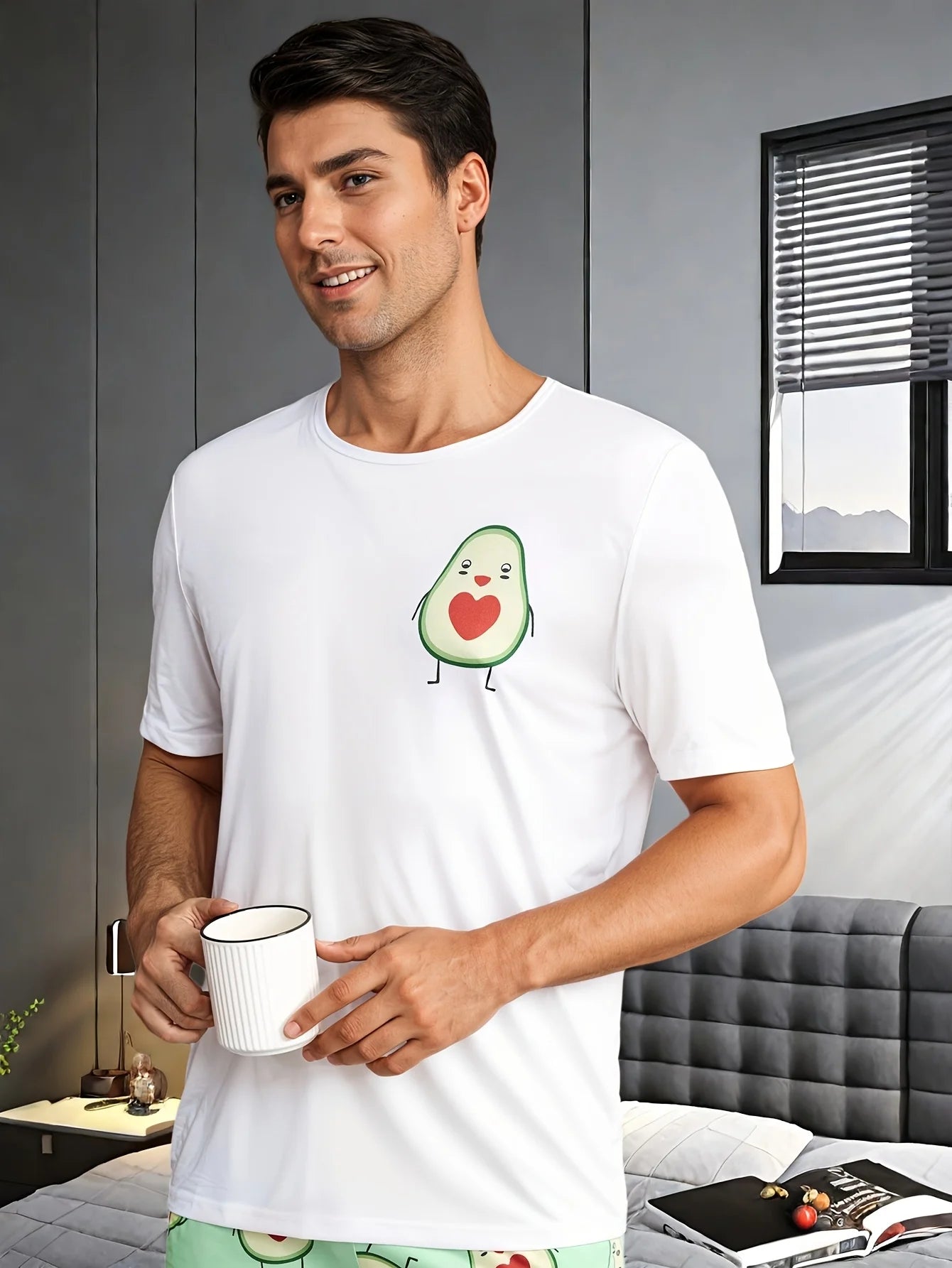 Men's Avocado Print T Shirt and Shorts Pajama Set