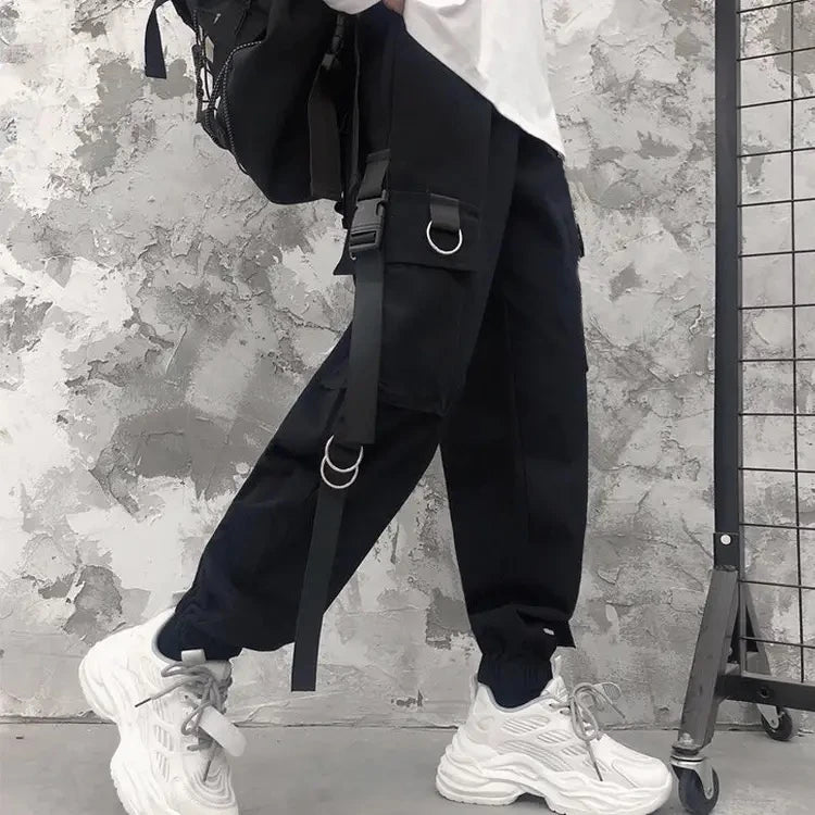 Women's Black Cargo Joggers with Chain and Plain Style Options