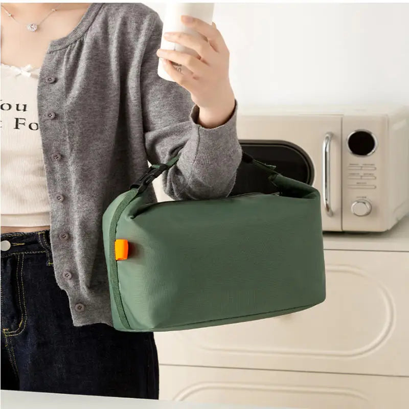 Solid Zippered Lunch Tote Bag with Adjustable Carry Handle