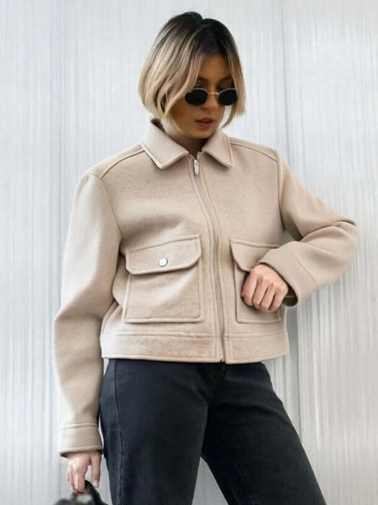 Women's Long-Sleeve Lapel Zip-Front Jacket