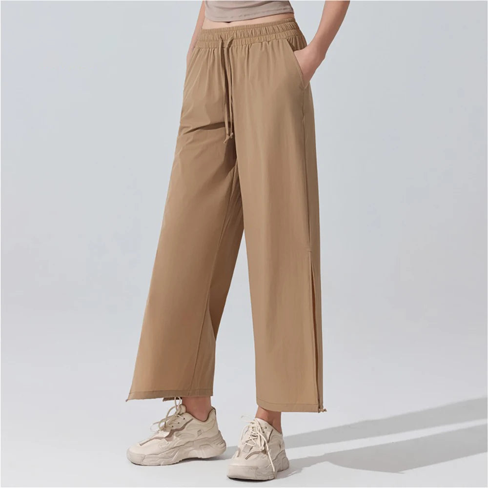 Women's High Waist Workout Pants with Wide Harem Legs and Cuffed Ankles