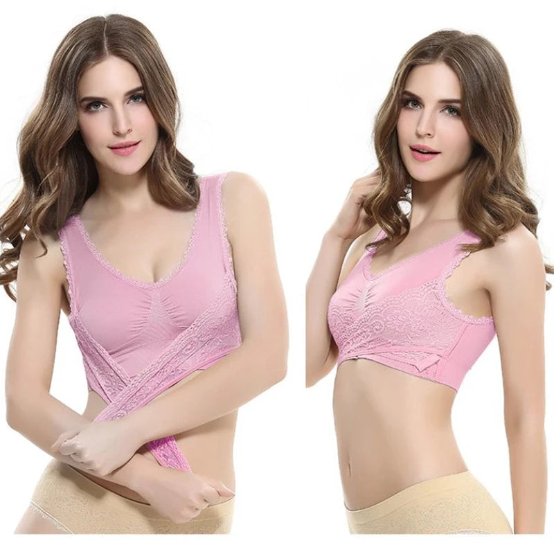 Women's Lace Trim Crossover Front Bra