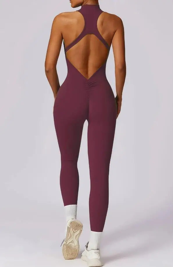 Women's Zip-Front Open-Back Workout Romper