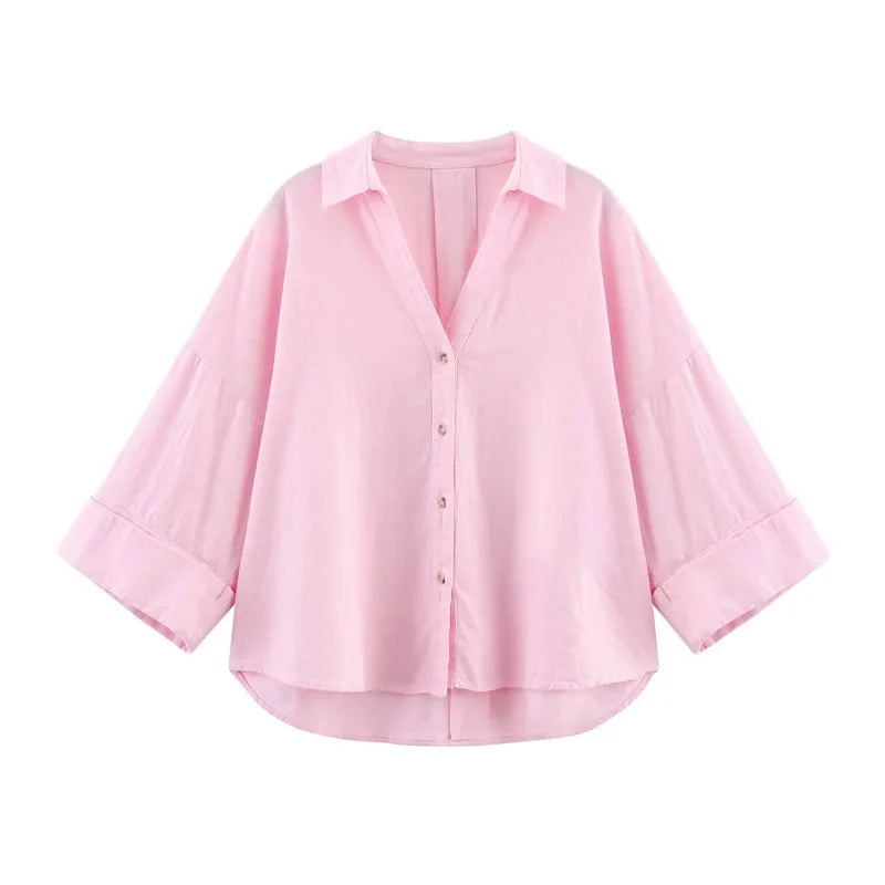 Women's Wide Sleeve Striped Button Front Shirt