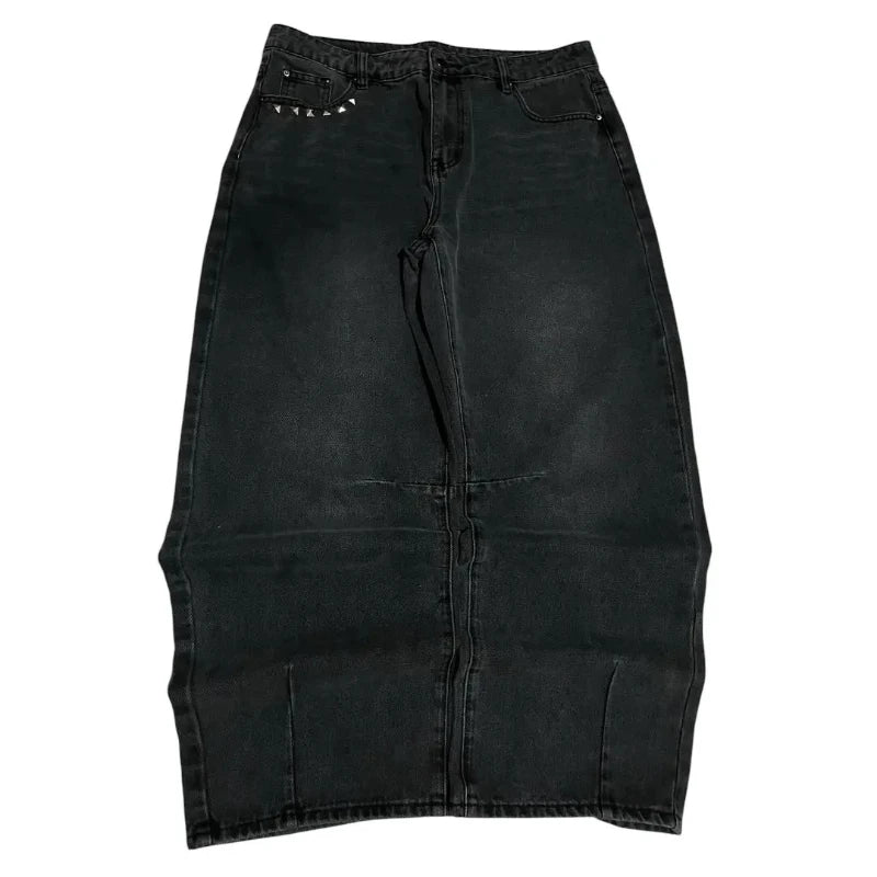 Men's Tooth Embroidered Wide Leg Denim Jeans for Casual Everyday Wear