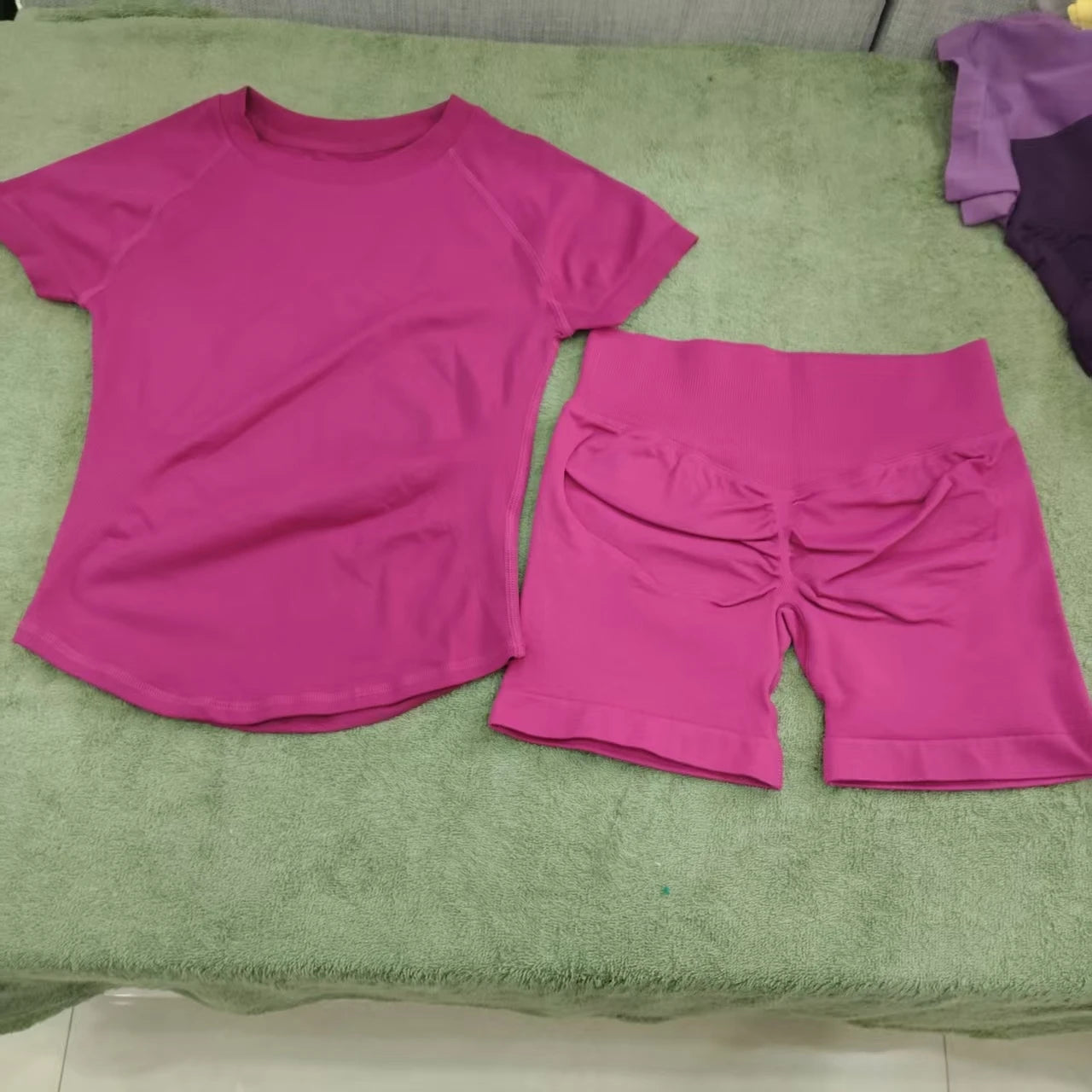 Women's Tee And Shorts Yoga Set For Workout Outfits