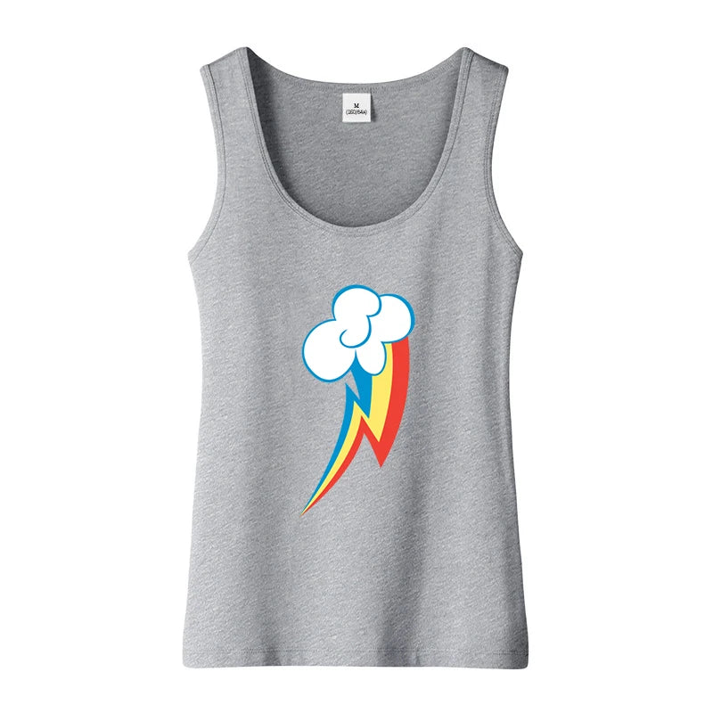 Women's Rainbow Graphic Cotton Blend Tank Top with Sleeveless Round Neck Cut