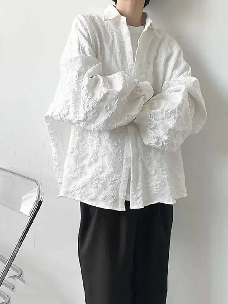 Women's Textured Stand Collar Loose Shirt