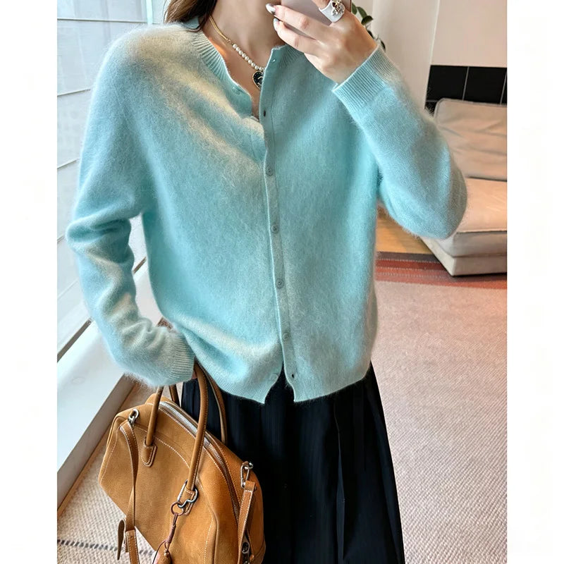 Women's Crew Neck Button Front Cardigan Casual Knit Layer