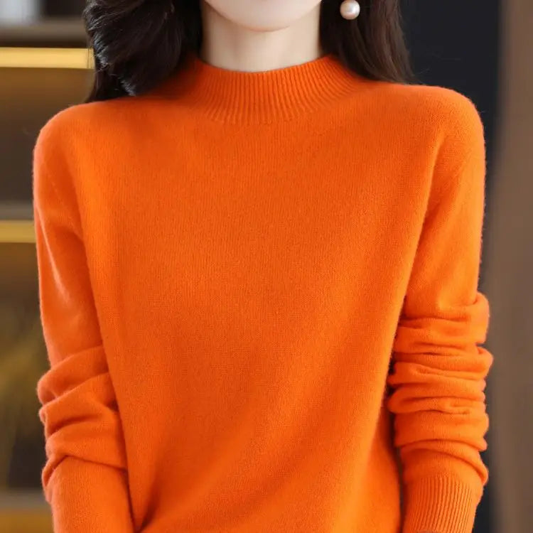 Women's Plain Mock Neck Long Sleeve Sweater Casual Knit Layer