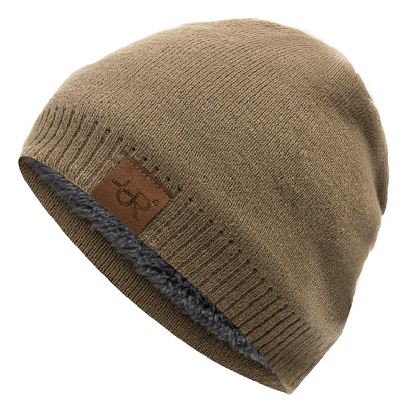 Solid Knit Beanie with Small Patch and Folded Edge