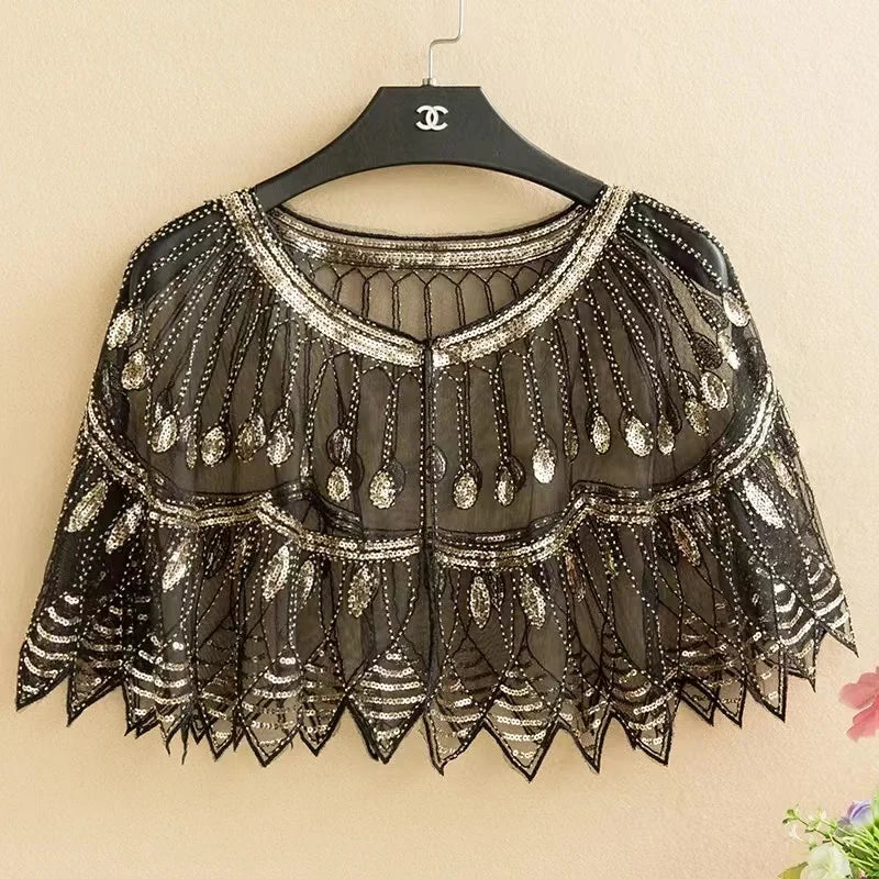 Leaf Shape Beaded Capelet for Layering over Dresses and Tops