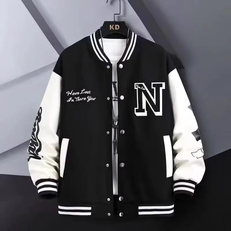 Graphic Long Sleeve Button Front Casual Varsity Style Jacket