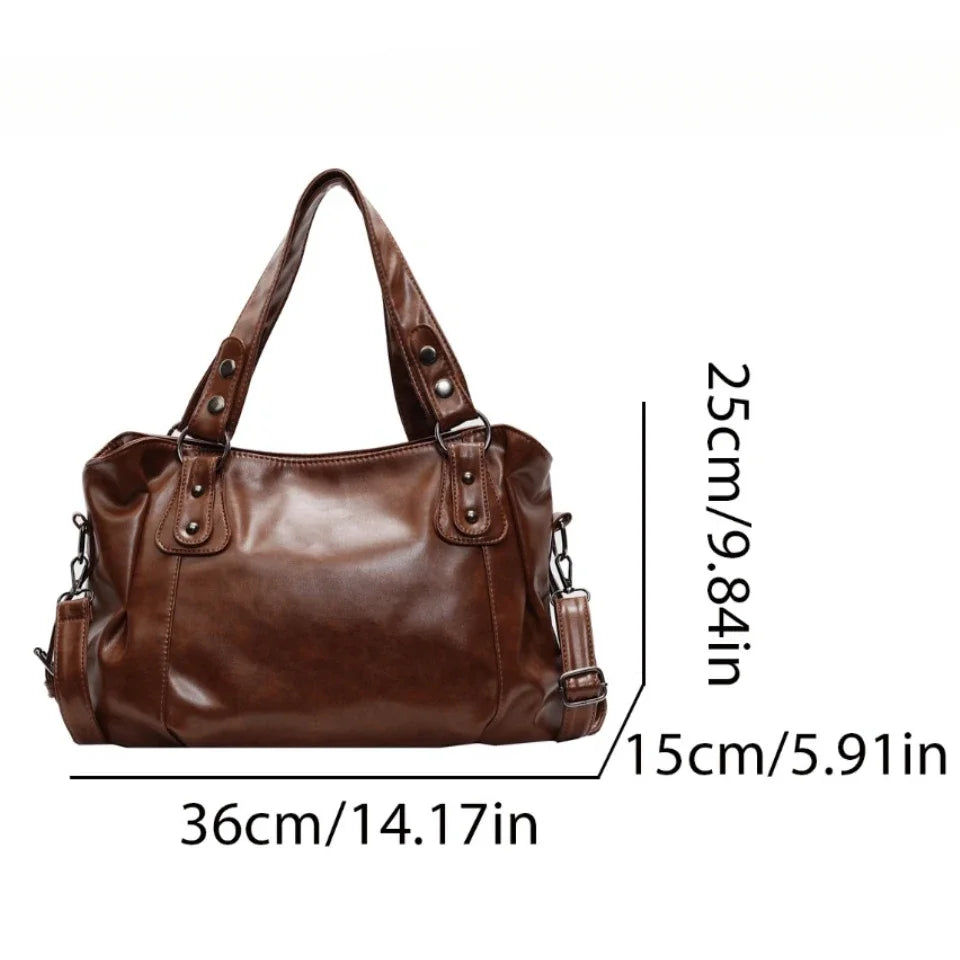 Pleated Shoulder Handbag with Rivet Details and Carry Handles