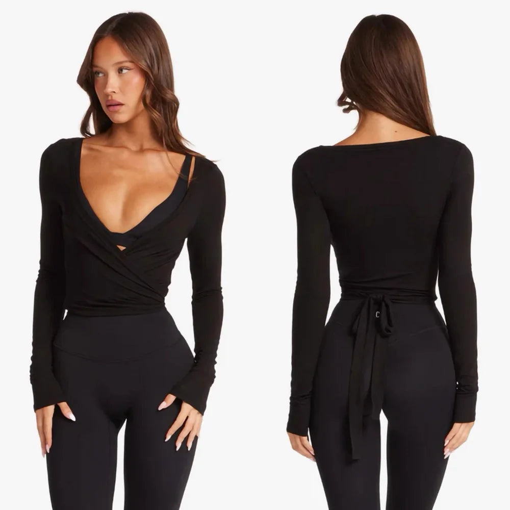 Women's Tie-Back Long-Sleeve Workout Cover-Up