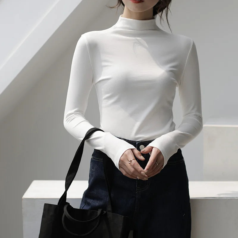 Women's Turtleneck Fitted Long Sleeve Sweater Casual Knit Layer