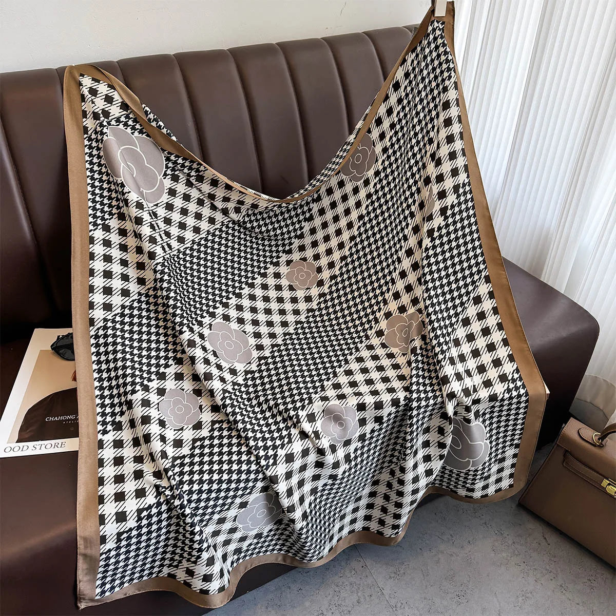 Printed Large Square Scarf with Decorative Border Designs