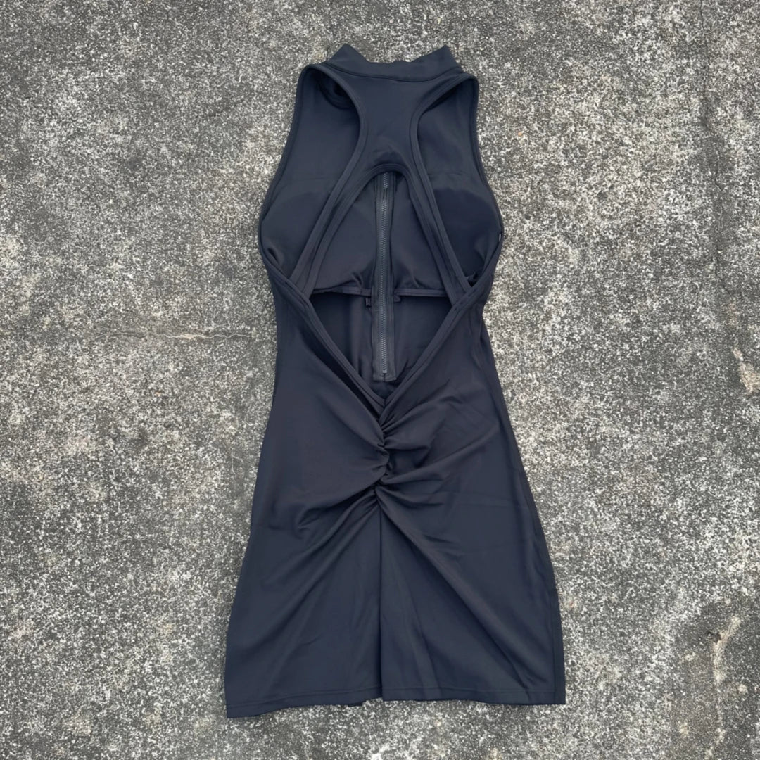 Women's Zip Front Nylon Blend Workout Romper with Stand Collar and Racerback