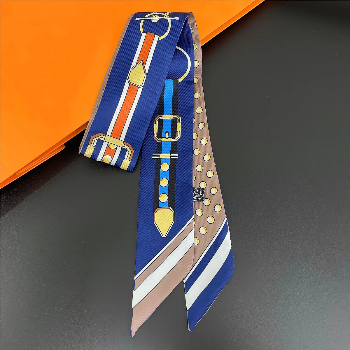 Colorful Printed Skinny Ribbon Scarf with Tie Ends