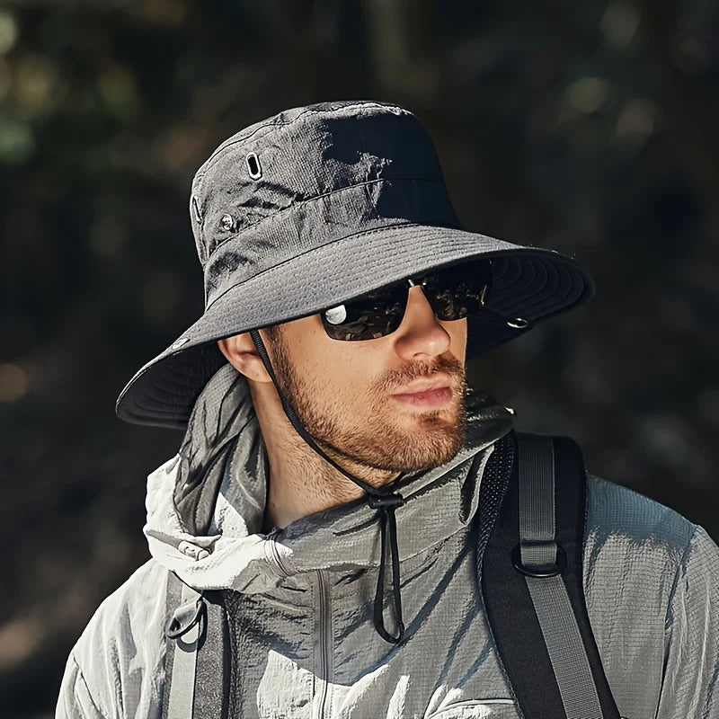 Wide Brim Outdoor Bucket Hat with Adjustable Chin Cord