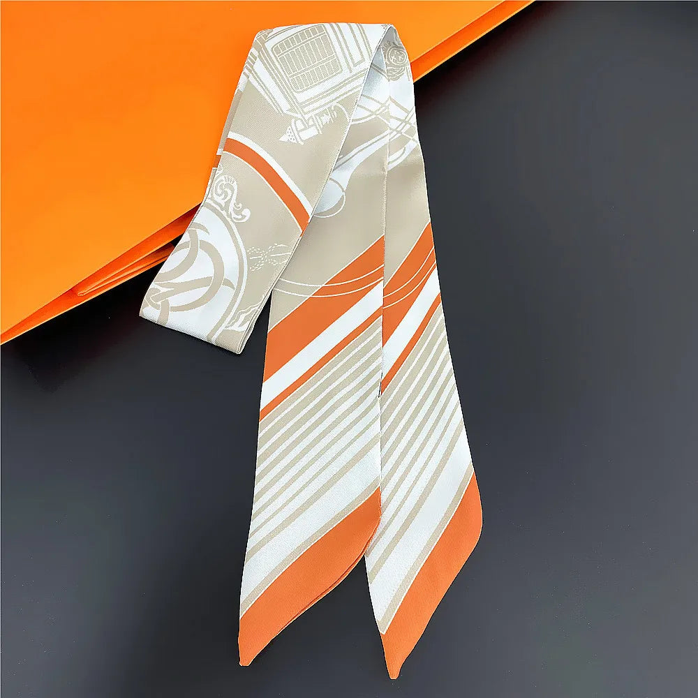 Horse Motif Skinny Scarf with Decorative Printed Patterns