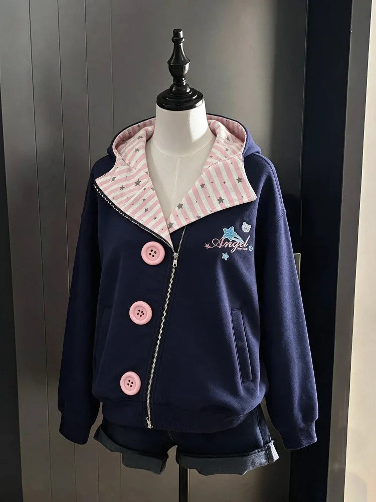 Fluffy Trim Long Sleeve Full Zip Casual Hoodie