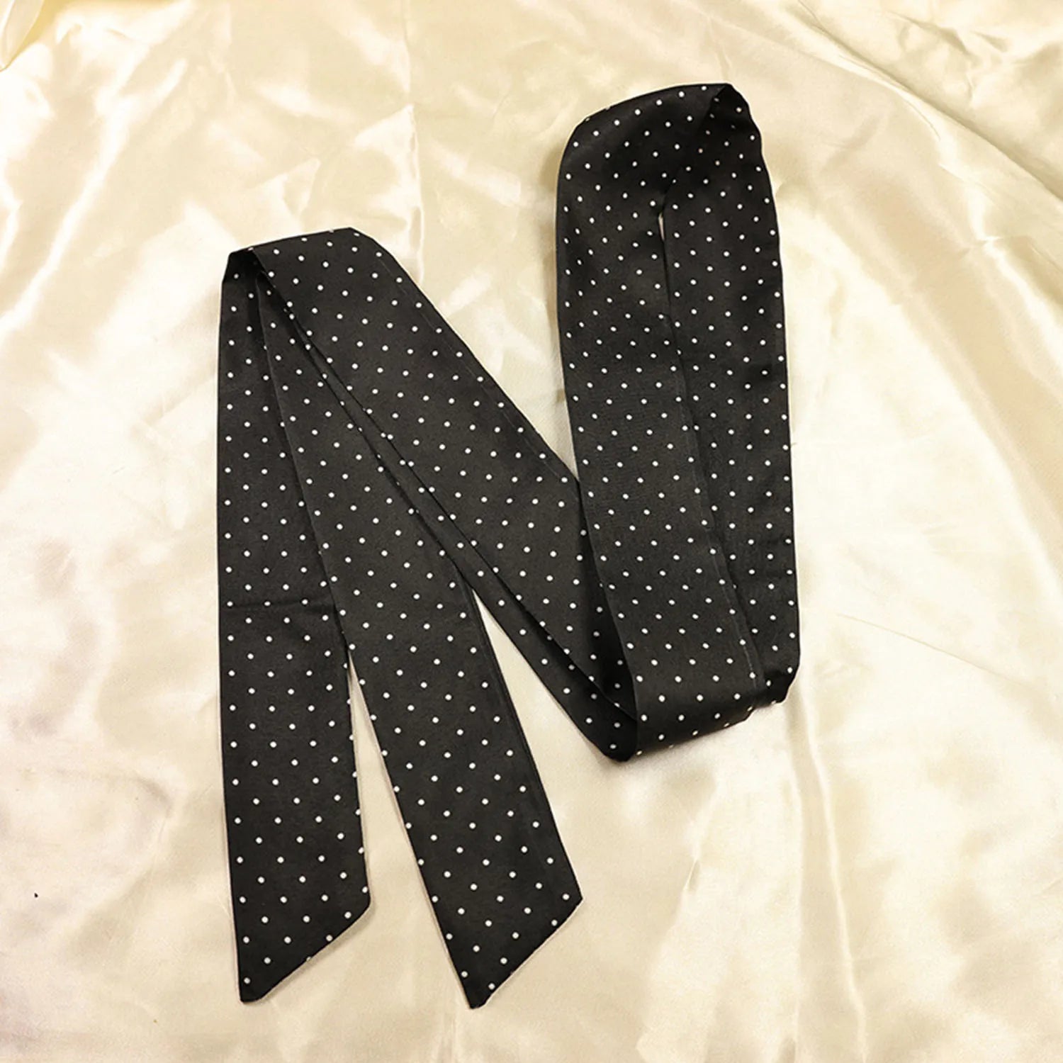 Printed Narrow Long Scarf with Pointed Ribbon Ends