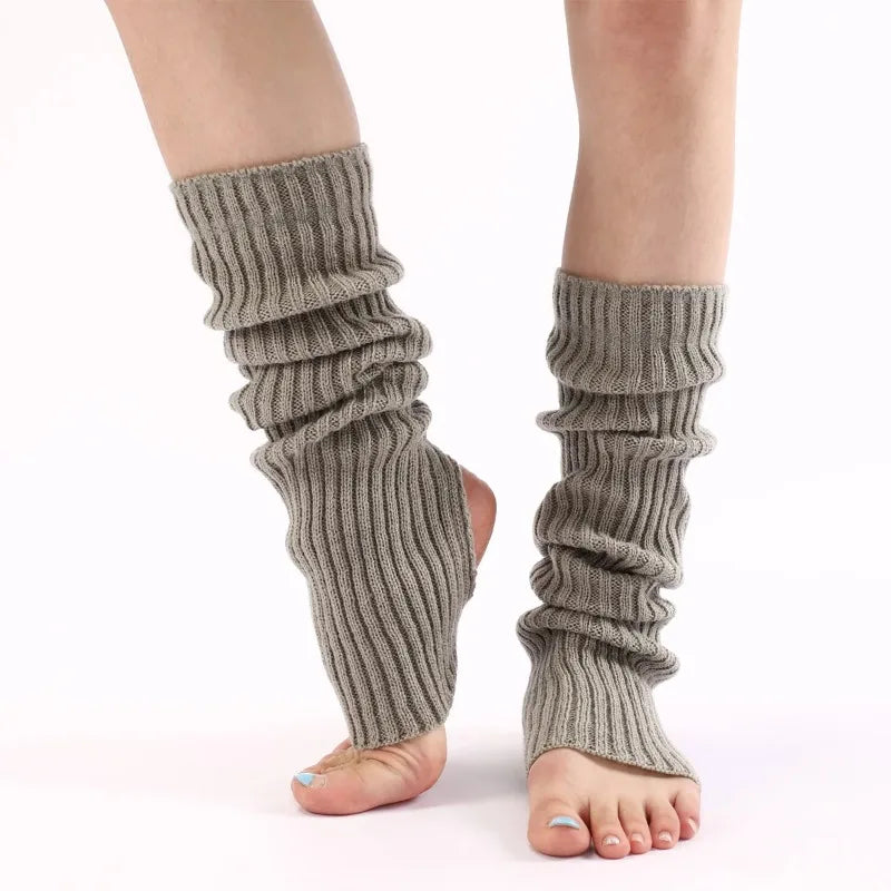 Colorful Long Ribbed Leg Warmers with Stirrup Foot Shape